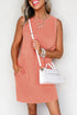Mineral Wash Sleeveless Crew Neck Casual Tank Mini Dress With Pockets